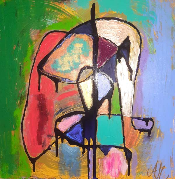 Der Schlafwandler, abstraktes Acrylgemälde auf Leinwand 60x60cm, lebendige Farben