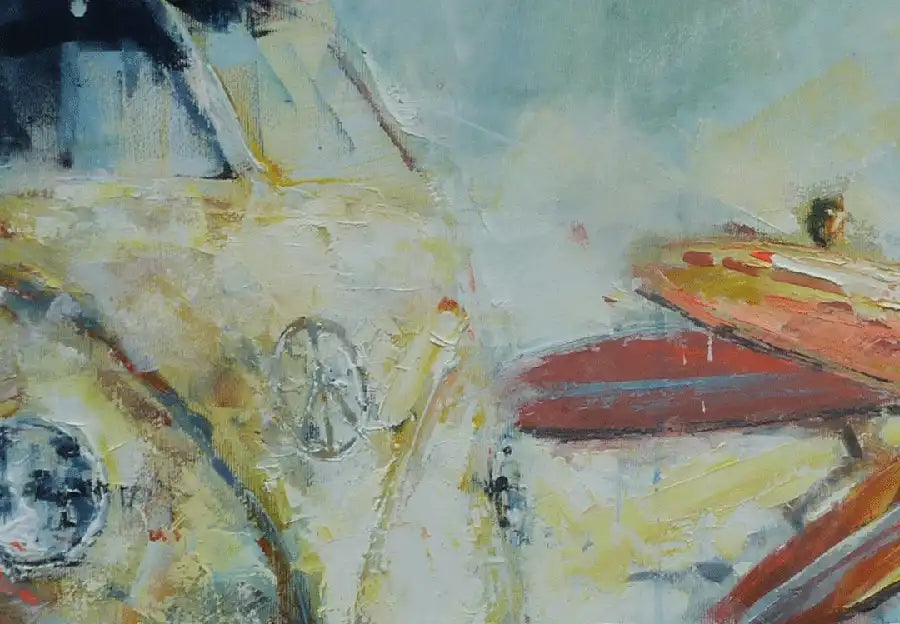 How are the waves - Kunst-Direkt, Ölgemälde, Menschen mit Surfbrettern  am Strand, Details des Gemäldes