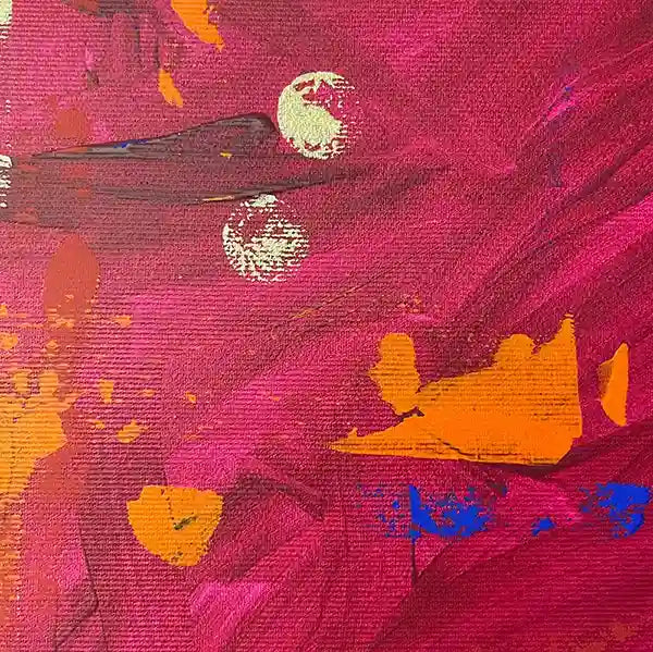Acrylgemälde eines Leoparden vor rotem Hintergrund, Hochformat, farbig, Detail Hintergrund rot