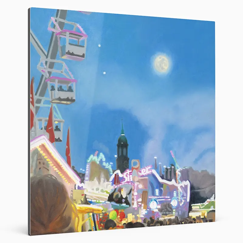Fineart Print des Gemäldes Hamburger-Dom, Format quadrat auf Alu-Dibond