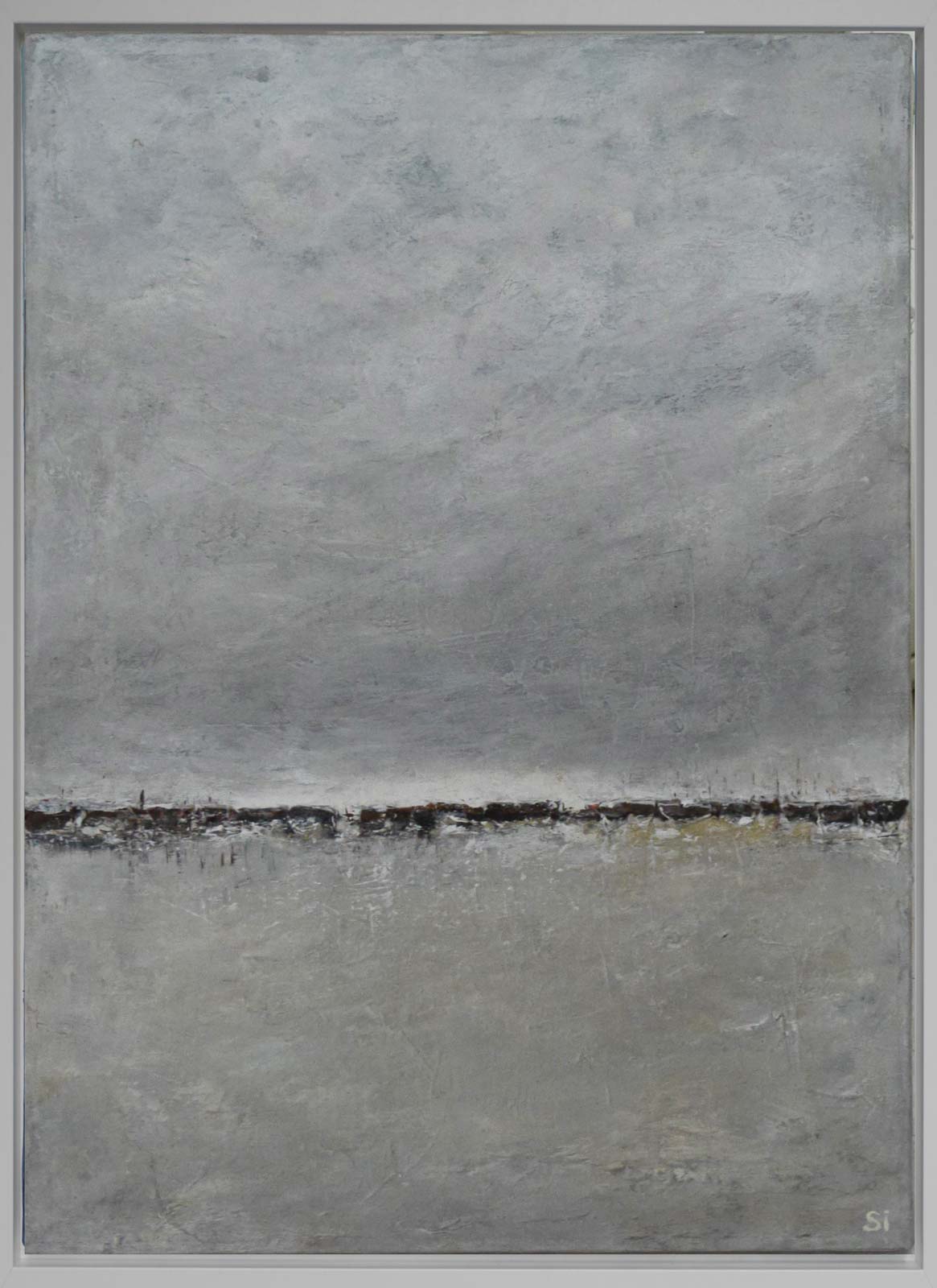 Hochformat, horizontlinie auf grauem Hintergrund, abstrakt