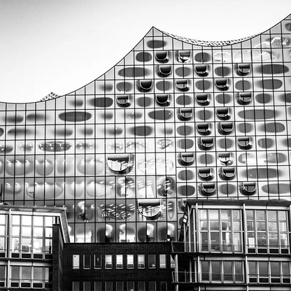 Schwarz-weiß Foto der Elbphilharmonie, Detaiausschnnitt