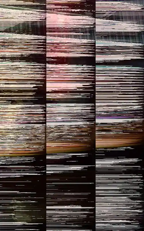 8 Vertikale Felder mit horizontalen Streifen, abstrakt, Farbe rötlich, Spiegelungen, Detailansicht horizontaler streifen
