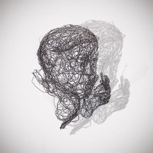 Drahtskulptur Kopf Helmut Schmidt vor weißem Hintergrund