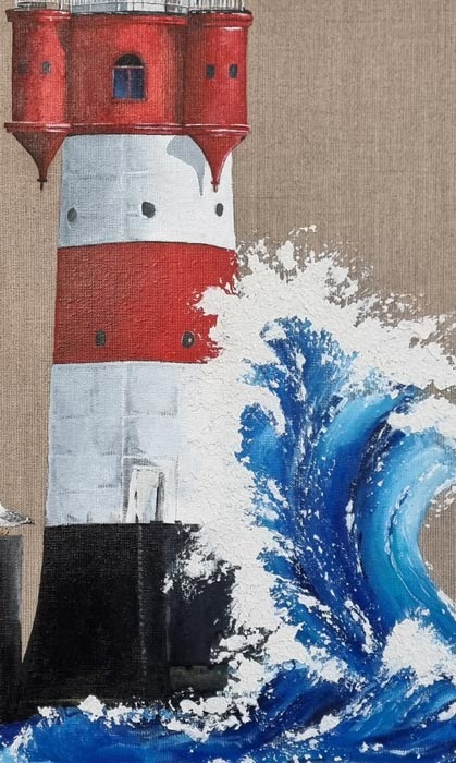 Detailaufnahme des Acrylgemäldes auf Leinwand "Leuchtturm Roter Sand" der Künstlerin Sara Schumann