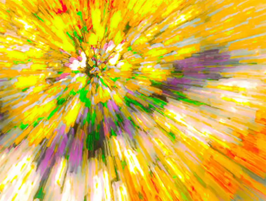 Schmetterling abstrakt auf einer gelben Blüte, Detail Blütenkelch
