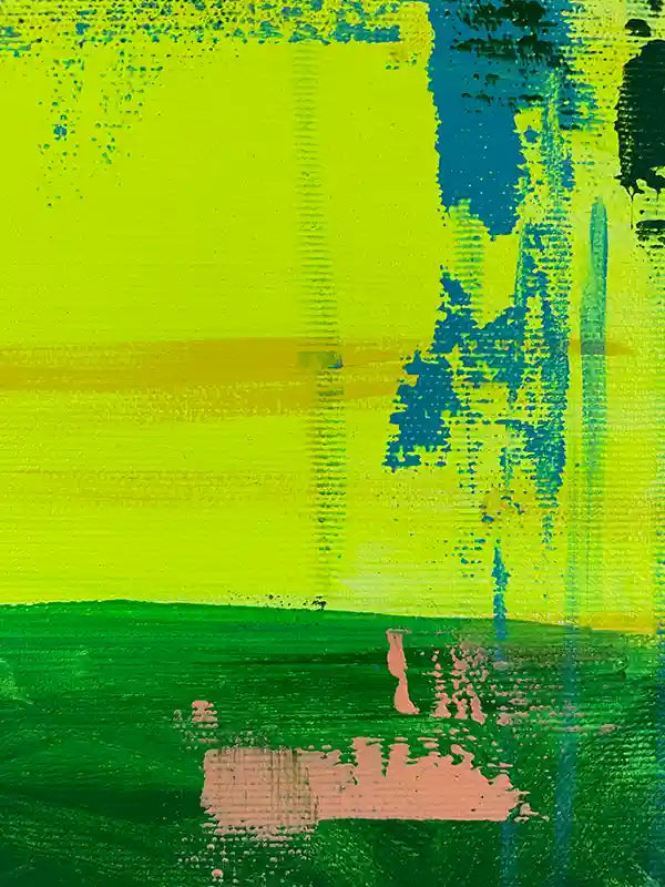 Acrylgemälde eines Flamingos vor grünem Hintergrund, Hochformat, Detail