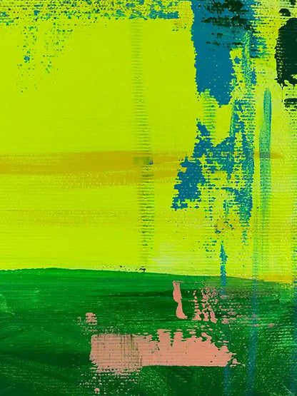 Acrylgemälde eines Flamingos vor grünem Hintergrund, Hochformat, Detail